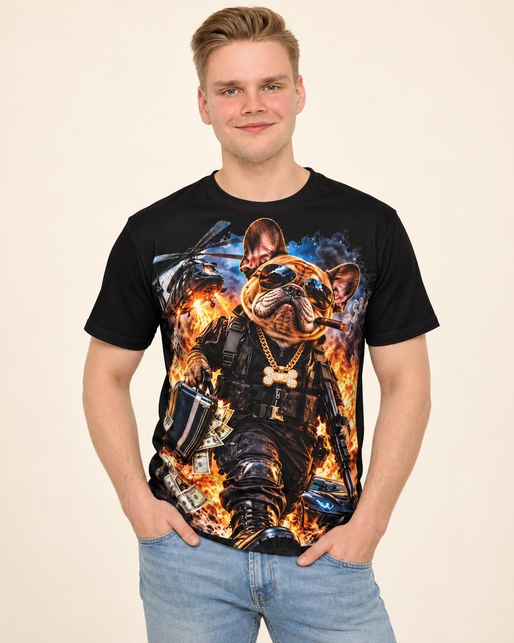 Action Bulldog — Full-Impact Edition graphic T-shirt