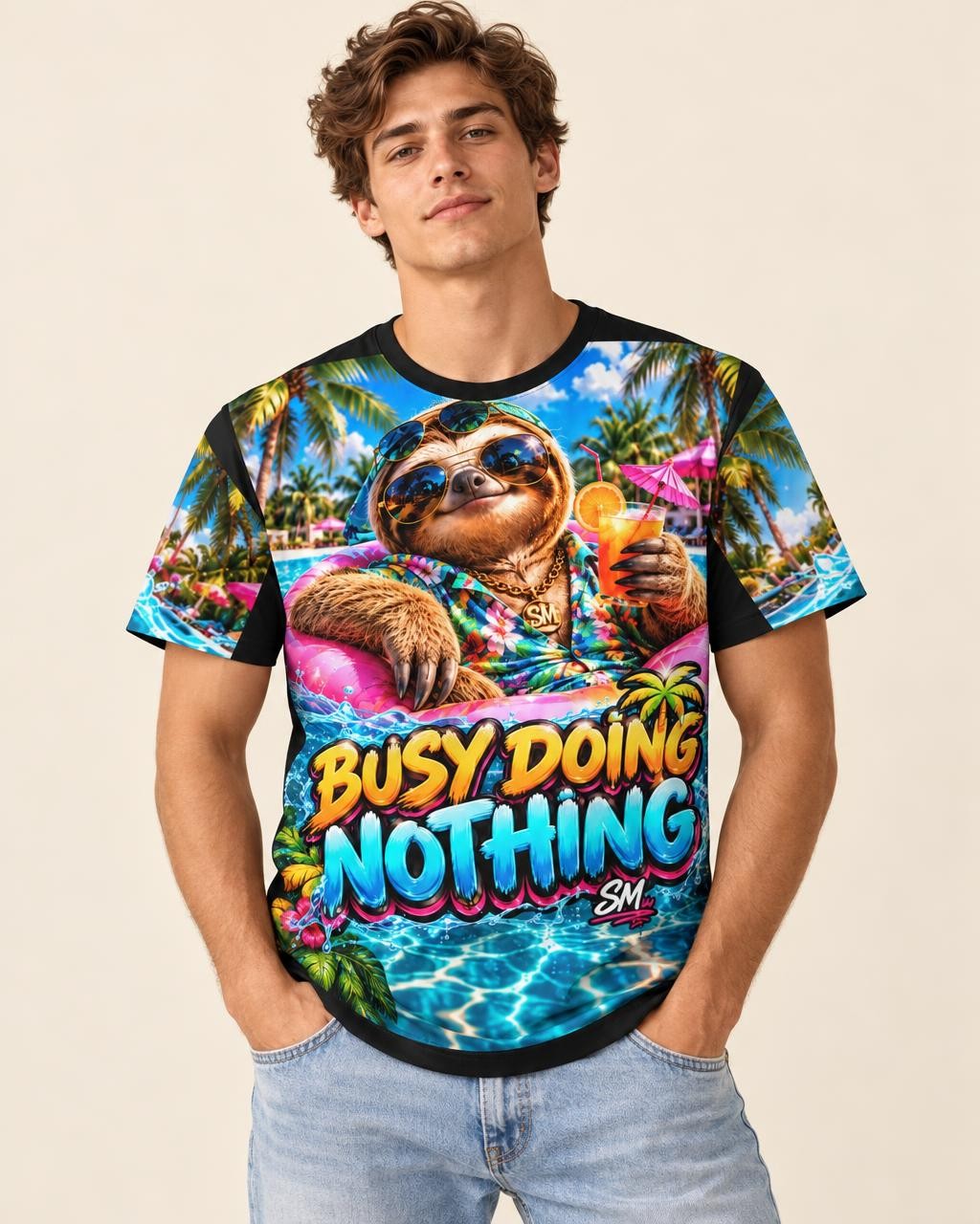 Busy Doing Nothing — Full-Impact Edition graphic T-shirt