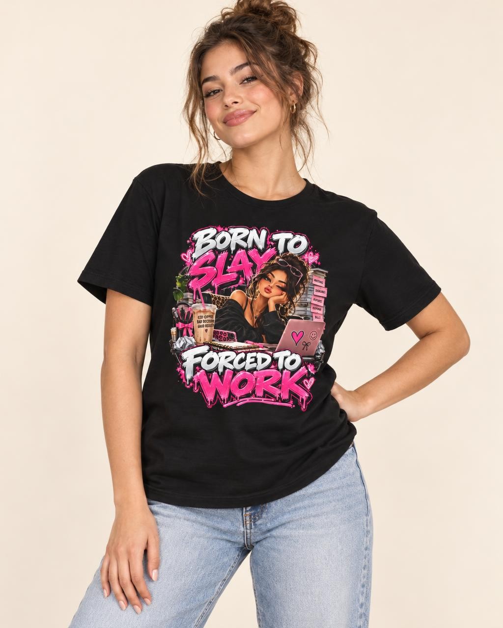 Born to Slay, Forced to Work Graphic Tee graphic T-shirt